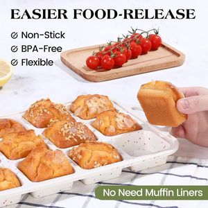 MUYULINS Factory 12-cup LFGB non-stick BPA Free metal reinforced frame square <b>silicone</b> cake pan American muffin tray <b>baking</b> - Product Image 4