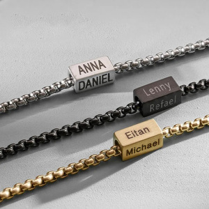 Pulsera <span class=keywords><strong>de</strong></span> Acero Inoxidable en Blanco para Grabar, Regalo Personalizado para el Día del Padre con Nombre y Fecha, Cordón Ajustable, Joyería para Hombre - Product Image 3