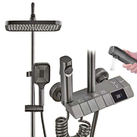 Ensemble de Douche Piano Carré Noir Mural Économique Gris Anthracite Chaud Froid avec Robinet de Baignoire à Pluie