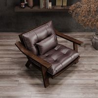 Fauteuil lounge vintage du milieu du siècle, structure en bois massif, revêtement en cuir PU, fauteuil individuel, mobilier de salon, chaise de thé