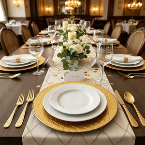 <span class=keywords><strong>Assiettes</strong></span> de présentation dorées en plastique jetables de 13 pouces, gaufrées, pour la décoration de table, en gros, pour mariages et événements - Product Image 2