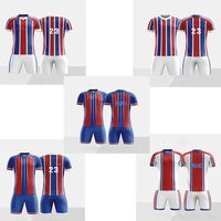 Logo personnalisable Taille Numéro Rayures Rouges et Bleues Sublimation Qualité Originale Maillot de Football
