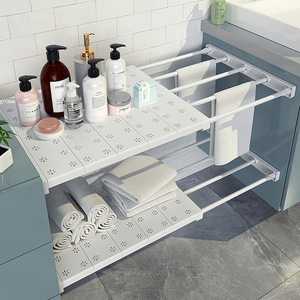 Extendable Storage <b>Shelves</b> For Wardrobe Kitchen Bathroom <b>Wall</b> <b>Mounted</b> Drill Free Portable Retractable Dust Proof Rectangle - Product Image 3