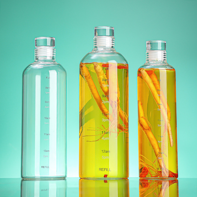 300ml-1000ml  Glass Water Bottle with Time Marker Portable Travel Sport Reusable Borosilicate Glass Bottle
