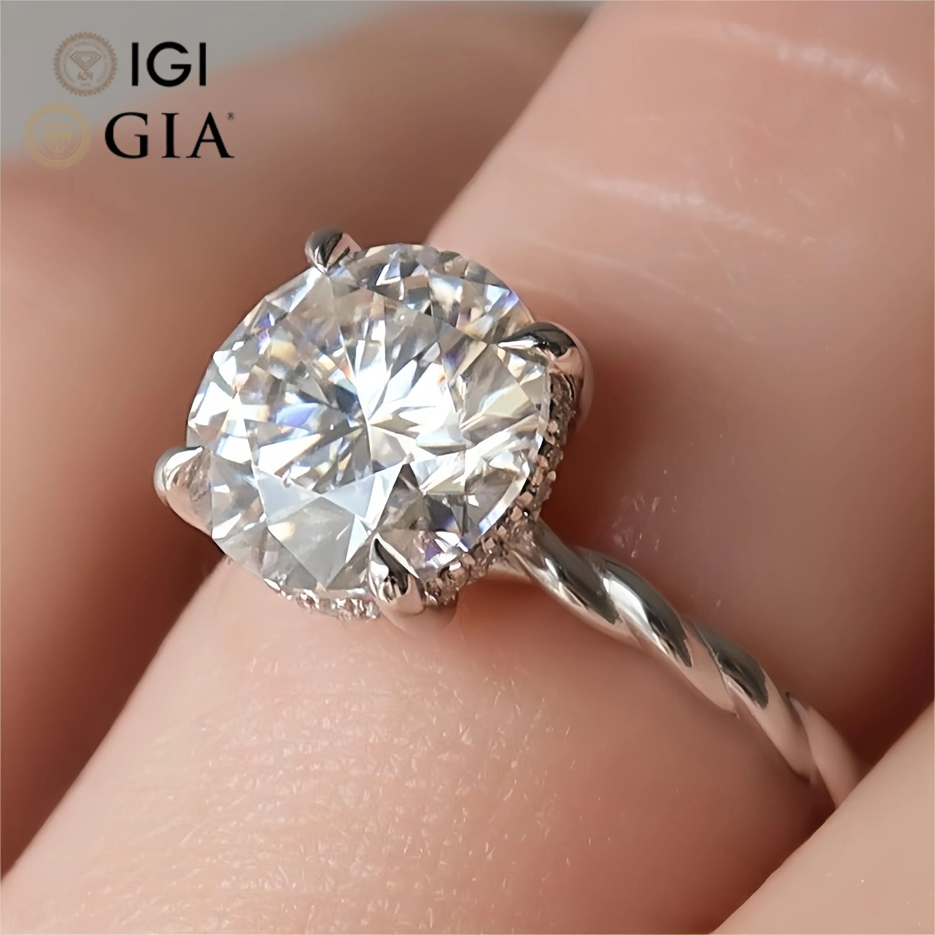 Fabriek Custom Gia Igi Gecertificeerde Vvs Cvd Lab Gegroeid Diamant 10K 14K 18K Goud Ronde Gesneden Verlovingsring 1 2 3 Ct Karaat 2ct