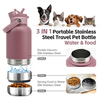 Botol Minum Anjing 3 in 1 dengan Logo Kustom, Portabel, untuk Jalan-Jalan, Kapasitas 1L (32oz), Dinding Ganda Berinsulasi Baja Tahan Karat, Tempat Makan Hewan Peliharaan untuk Luar Ruangan