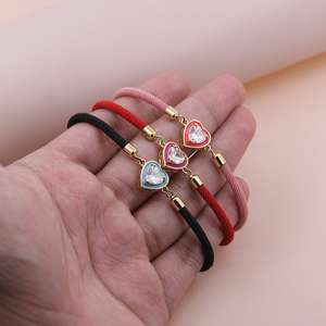 Tùy Chỉnh Phụ Nữ Thời Trang Đồ Trang Sức Có Thể Điều Chỉnh Vòng Đeo Tay Mạ Vàng Đầy Màu Sắc CZ Pha Lê Trái Tim Màu Đỏ Đen Chuỗi Dây Vòng Đeo Tay Bán Buôn - Product Image 5