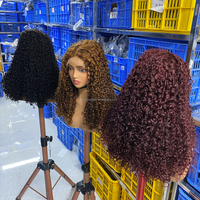 Wig Rambut Keriting Burma Raw Double Drawn 5x5 Glueless Pixie Curl HD Lace Closure Wig, Wig Rambut Asli Virgin Lace Frontal