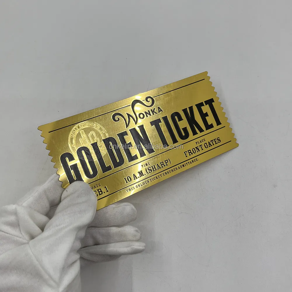 Cartão de loteria banhado a ouro plástico com impressão personalizada, cartão dourado Willy Wonkawilly Wonka, cartão de Charlie e a fábrica de chocolate