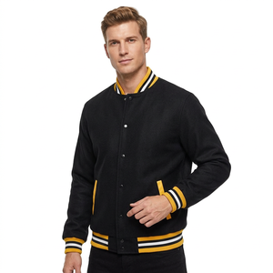 High Quality Eco-friendly Vintage Black Bomber <b>Jacket</b> for <b>Men</b> Women Yellow <b>White</b> Trim Button Closure Regular Fit Winter Casual - Product Image 2