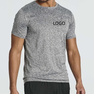 T-shirt de sport pour homme à manches courtes, séchage rapide, coupe ajustée, col rond, couleur unie, personnalisable avec logo, vêtements de sport décontractés pour l'entraînement - Product Image 1