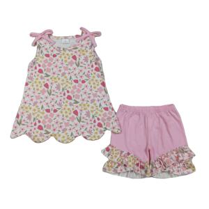 Conjuntos de Ropa para Niñas con Diseño Floral de Boutique RTS, Nuevos Diseños de Verano con Borde Festoneado, Conjuntos de Ropa para Hermanas - Product Image 1