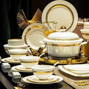 Luxury Chinese Style High Temperature Porcelain Dinnerware <b>Set</b> <b>Bone</b> <b>China</b> Plant Pattern 60pcs Cup Kit Customized Logo Carton - Product Image 5