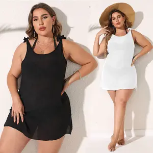 Summer Sexy Sleeveless Solid Short Dress Beach Cover Ups for Women Plus Size