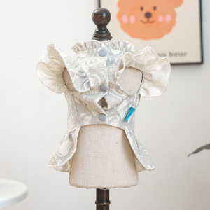 Wholesale Cotton <b>Light</b> Blue Lace <b>Dog</b> Dress-Summer Spring Satin Bow & Ruffled Hem for Elegant Formal Princess Style - Product Image 5