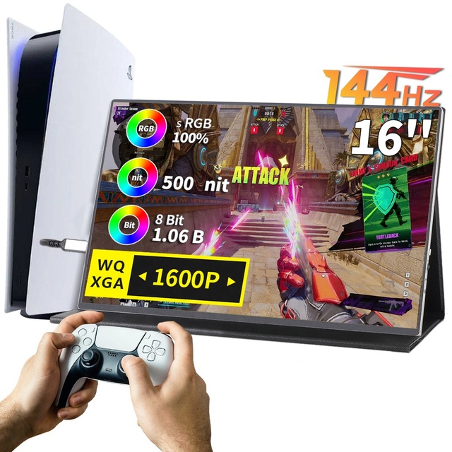 SIBOLAN 16inch 144Hz Portable Gaming Monitor 100% SRGB 2.5K QHD HDR Ultra-Thin 4 Side Design External Second Screen Laptop LCD