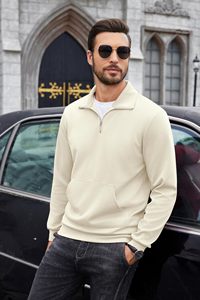 OEM sudadera de media cremallera de los hombres de cuarto de cremallera de manga larga Casual Polo Slim Fit sudadera cuello de tortuga suéteres con bolsillo - Product Image 5