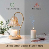 Lampe à bougie en verre transparent à pétales ondulés, élégante, avec bras doré en forme de C, base ronde en bois naturel, sans fumée, couleur de la nuance personnalisable