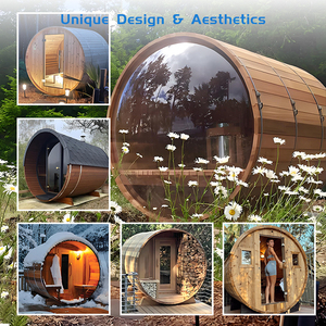Sauna extérieur rond en bois avec fenêtre <span class=keywords><strong>panoramique</strong></span> pour la détente familiale, sauna en baril de cèdre - Product Image 3