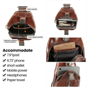 Bolso <span class=keywords><strong>de</strong></span> Pecho para <span class=keywords><strong>Hombre</strong></span> <span class=keywords><strong>de</strong></span> Cuero Genuino DUJIANG, Bolso <span class=keywords><strong>Bandolera</strong></span> Retro <span class=keywords><strong>de</strong></span> Moda, Duradero para Uso Diario, Modelo 6946 - Product Image 4