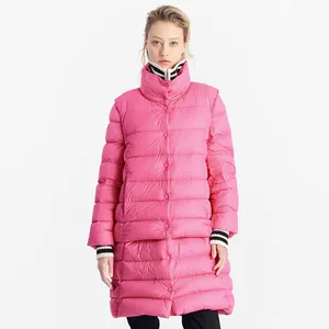 China Suppliers Custom Outerwear Women Pink Packable Detachable Long Lightweight Coats Winter Down Jacket
