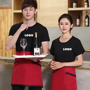 Custom print embroidery personalised logo stamp t shirt uniform for waiters and waitress unisex tshirt uniform restaurant