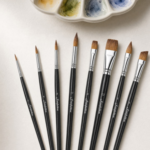 Pinceaux à aquarelle professionnels en poils de poney, 8 pièces, logo personnalisé, poils naturels, manche en bois, pinceaux à aquarelle ronds/plats - Product Image 1