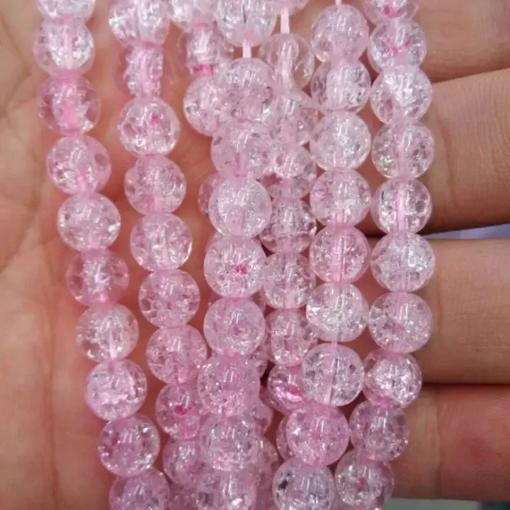 Contas de vidro transparentes quartzo, atacado, cor rosa, miçangas de vidro, para fazer jóias 4-12mm