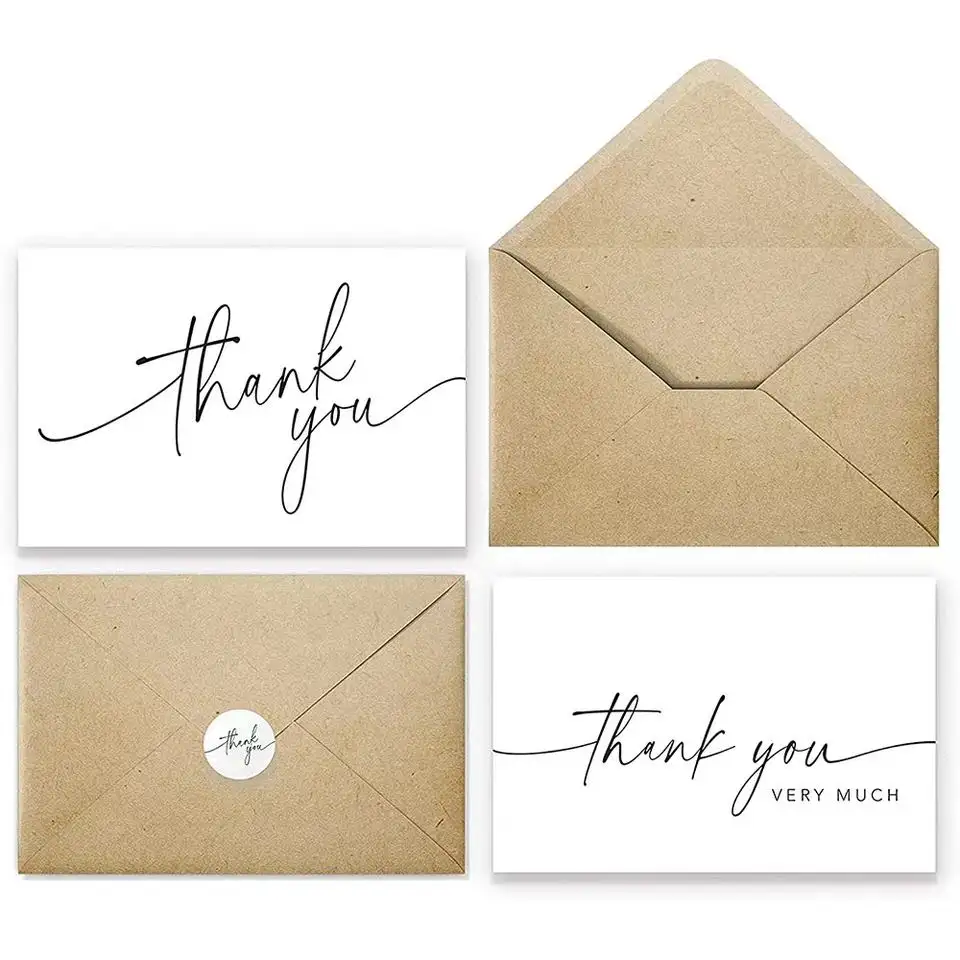 Thank You Cards with Envelopes, Brown Kraft Paper, 18 Pack, 4 x 6, Blank Inside