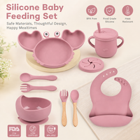 Ensemble de repas pour bébé en silicone en forme d'animal, vaisselle pour tout-petits, assiette en forme de crabe, bol, bavoir, tasse à bec, cuillère, ensemble de vaisselle réutilisable pour les repas