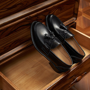 Nouveaux Mocassins Polyvalents en Cuir Véritable pour Hommes, à Enfiler, avec Pompons, Chaussures Décontractées de Bureau et de Carrière, Semelle en Caoutchouc, Doublure en Peau de Mouton, <span class=keywords><strong>Noir</strong></span> Vernis - Product Image 5