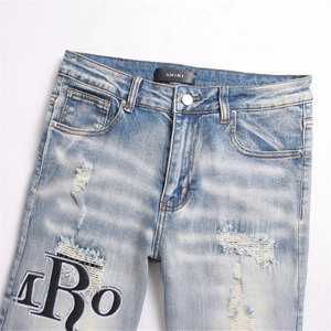 <span class=keywords><strong>Jeans</strong></span> <span class=keywords><strong>Skinny</strong></span> da <span class=keywords><strong>Uomo</strong></span> in Denim Blu Stile Punk, <span class=keywords><strong>Elasticizzati</strong></span> a Vita Media, Ricamati, per Primavera, Modello 3987 - Product Image 3