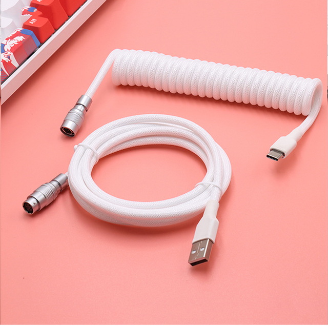 Custom DIY USB Type C Zinc Alloy Coil Coiled Braided Cord Mechanical Keyboard Cable with Aviator Connector
