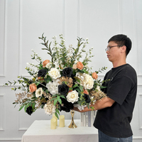 FB2216 Bouquet de fleurs en boule noir et orange de 70 cm, arrangement floral pour table, centre de table de mariage, décoration d'événements