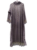 Abaya en velours à capuche pour femme, prête à être expédiée, avec broderie de fils dorés à motifs de feuilles, coupe ample, robe islamique modeste pour femmes africaines
