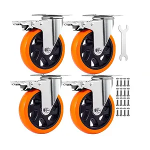 100mm Rueda Giratoria PVC Orange Castor Swivel Trolley Industrial 1.5 2 2.5 3 4 5Inch Heavy Duty Workbench Caster Wheels
