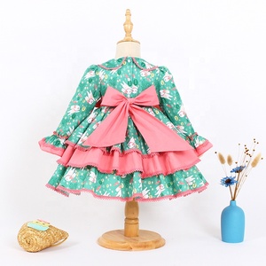 Abiti Lunghi a Maniche Lunghe per Bambine in Stile Spagnolo con Fiore Intrecciato e Fiocco, Design Personalizzato OEM, Vendita Calda Autunno Inverno - Product Image 2