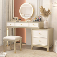Table de maquillage en bois massif, style moderne minimaliste, luxe léger, avec miroir LED tactile éclairé, miroir amovible et réglable