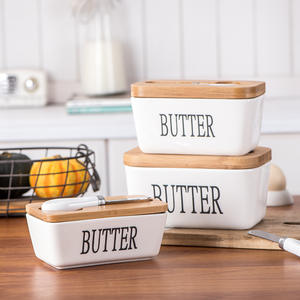 Boîte à beurre en céramique multicolore avec couvercle en bois et couteau, capacité de 500 ml, stockage réfrigéré du fromage pour la cuisine - Product Image 2
