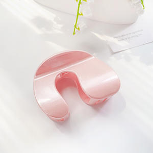 Nouvelles pinces à cheveux en plastique haut de gamme, semi-circulaires, couleur unie rose vif, pour filles et femmes - Product Image 5