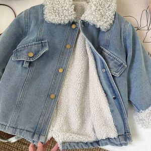 Cappotto Invernale 2025 per Bambine, Imbottito in <span class=keywords><strong>Pelliccia</strong></span> e Lana, Giacca in Denim con Colletto Rovesciato - Product Image 3