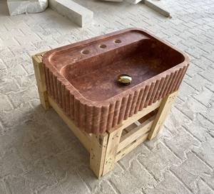 Lavabo Integrado de Mármol Rojo Acanalado |   Lavabo Monolítico, Duradero y Ecológico para Baño |   Lavabo Escultural de Lujo - Product Image 6