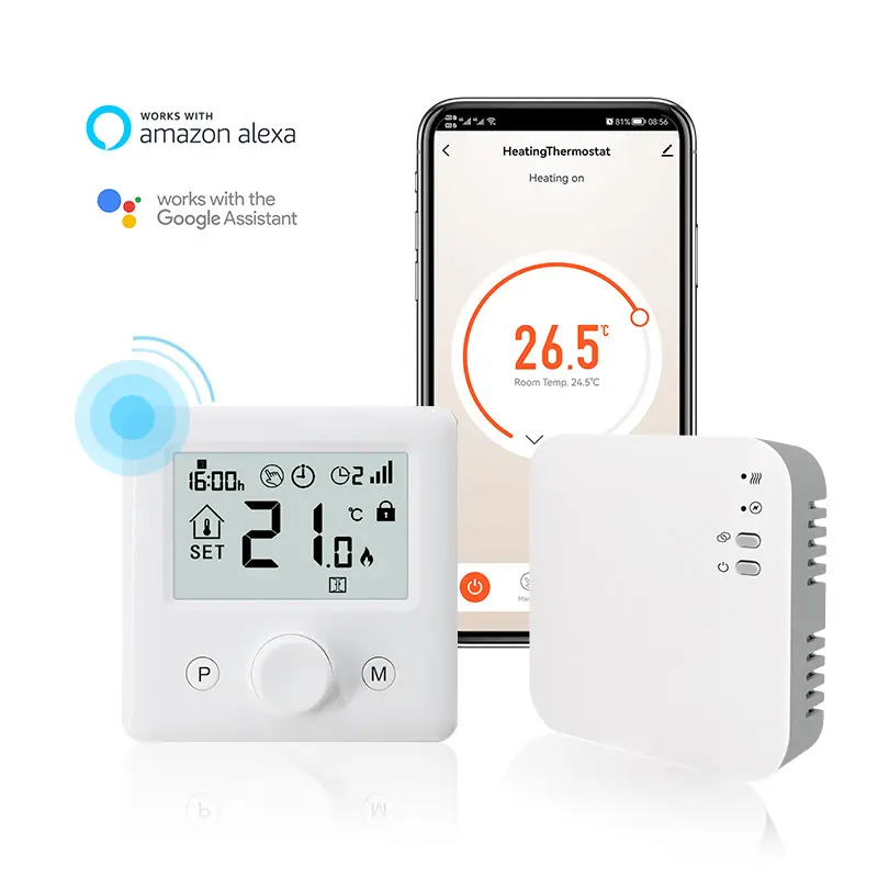 Thermostat d'ambiance à réglage de température rotatif sans fil RF 433/868 mhz pour système de chauffage de chaudière