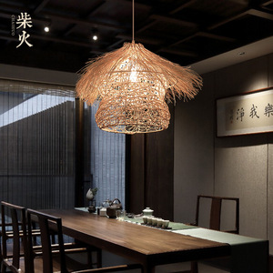 Lustre rustique en rotin rond E27 LED, lumière blanche chaude, pour balcon, salle à manger, chambre à coucher, bureau - Product Image 2