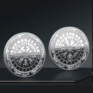 Bạc mạ Bắc Âu Viking đồng xu guidepost la bàn kỷ niệm tiền xu tùy chỉnh thiết kế Talisman lưu niệm trống thách thức đồng xu