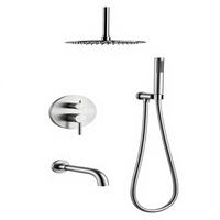 Ensemble de douche encastré en acier inoxydable nickel brossé de style moderne avec deux fonctions, douche cascade pour salle de bain