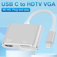 Adaptor VGA HDTV, tampilan ganda USB C ke HDTV Output ganda 1080P 4K 30Hz Plug dan Play Thunderbolt 3 kompatibel