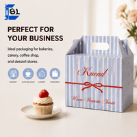 Boîte d'emballage à gâteaux rayée haut de gamme avec poignée portable et structure pliable pour boulangeries, personnalisation du logo sur demande