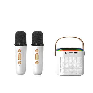 Altavoz de karaoke BT portátil inalámbrico con iluminación LED completa para exteriores con 2 micrófonos inalámbricos
