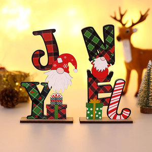 Nuevas decoraciones festivas navideñas, rompecabezas de letras de madera de colores, adornos DIY, figurita de escritorio de un anciano sin rostro. - Product Image 3